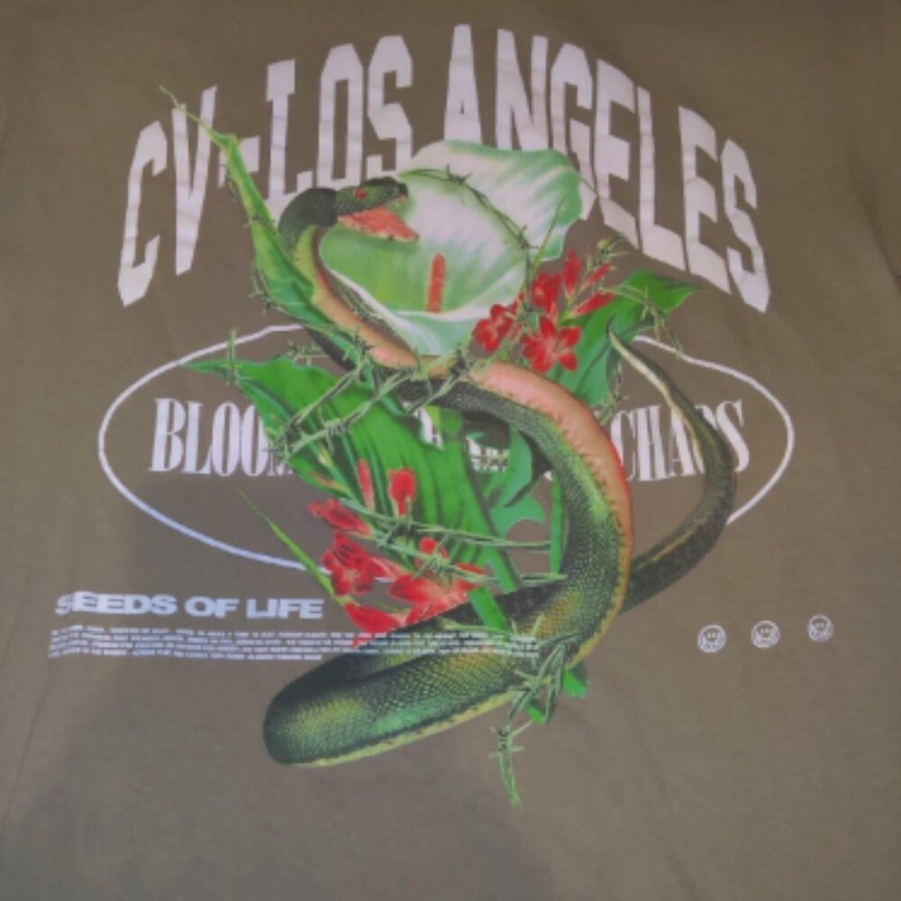 CVLA Men's Short Sleeve Graphic Tee Shirt L Tan 100% Cotton Blood Chaos Snake